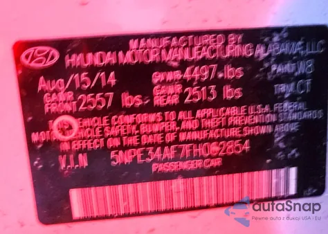 2015 Hyundai Sonata Sport z USA, uszkodzony, nr VIN 5NPE34AF7FH062854